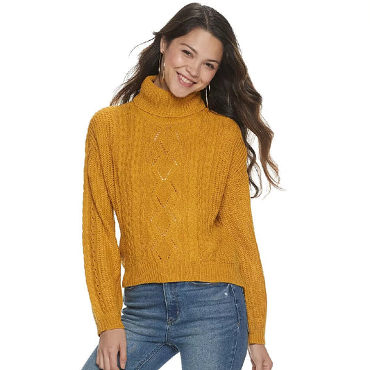 Almost Famous Juniors' Lace-Up Sweater Yellow Size Extra Large