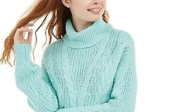 Crave Fame Women's Turtleneck Cable Knit Sweater Green Size Large