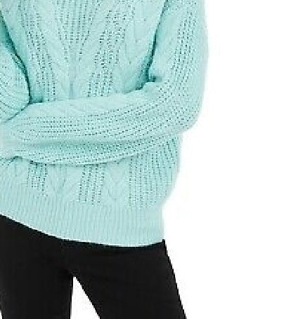 Crave Fame Women's Turtleneck Cable Knit Sweater Green Size Large