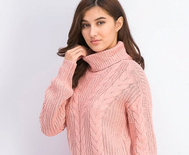 Crave Fame Juniors' Turtleneck Cable Knit Sweater Pink Size Extra Large