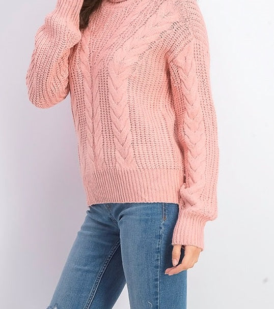 Crave Fame Juniors' Turtleneck Cable Knit Sweater Pink Size Extra Large