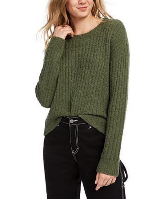 Crave Fame Juniors' Ribbed Cropped Sweater Green Size Large