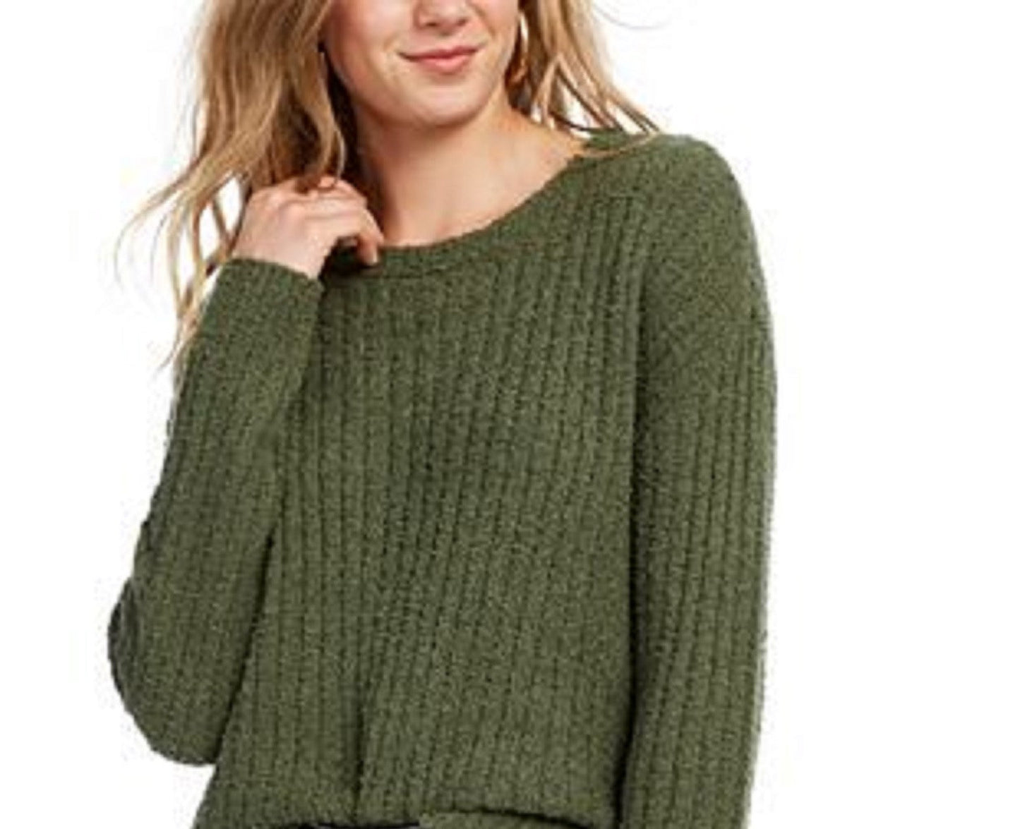 Crave Fame Juniors' Ribbed Cropped Sweater Green Size Large