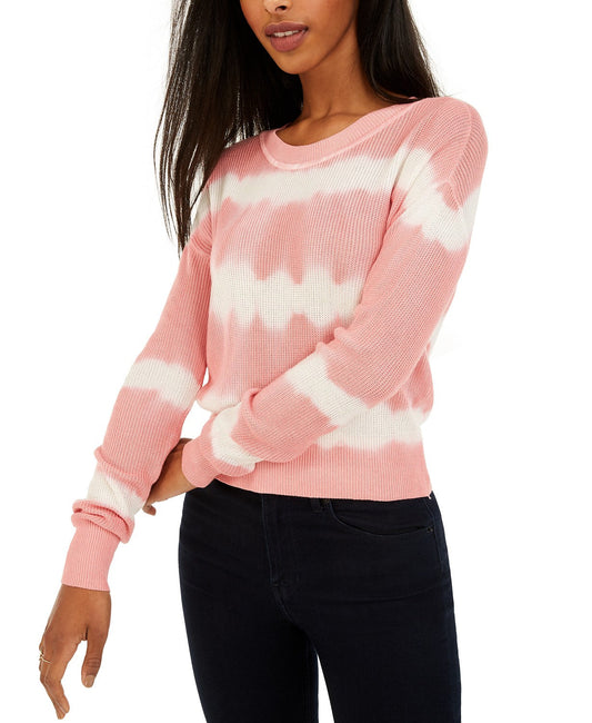 Crave Fame Juniors' Tie-Dyed Crew-Neck Sweater Pink Size Large