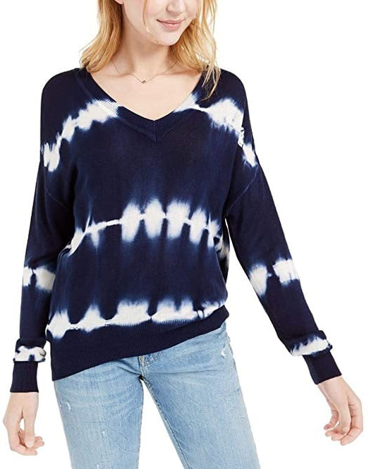 Crave Fame Juniors' Tie-Dyed Pullover Sweater Dark Blue Size Extra Small