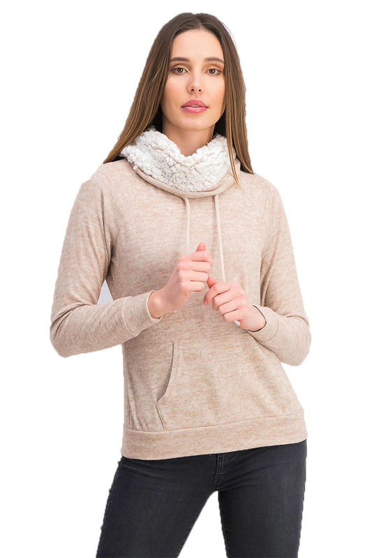 Ultra Filrt Juniors' Faux-Sherpa Lined Funnel Neck Sweatshirt Beige Size Extra Small