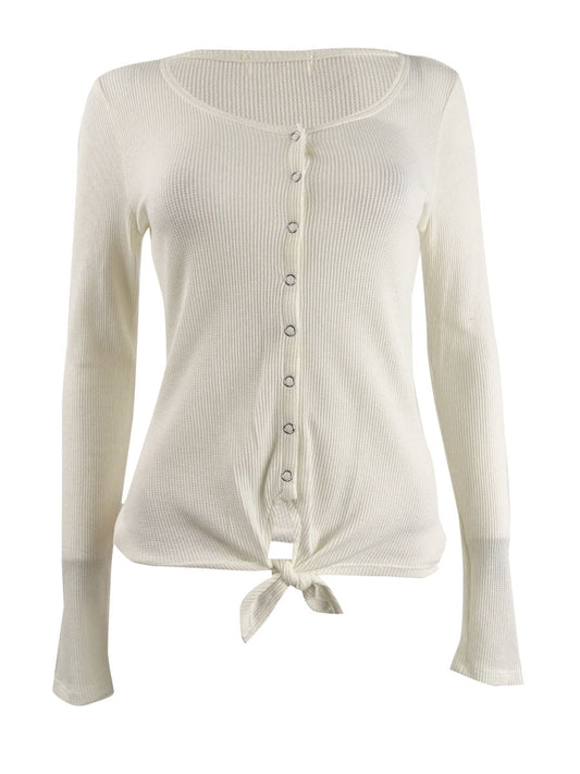 Ultra Flirt Juniors' Tie-Hem Thermal Top White Size Small