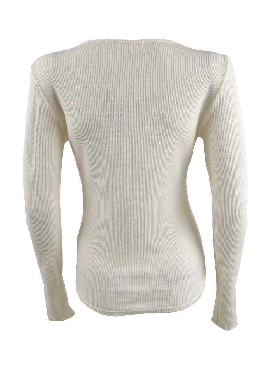 Ultra Flirt Juniors' Tie-Hem Thermal Top Ivory Size Extra Large