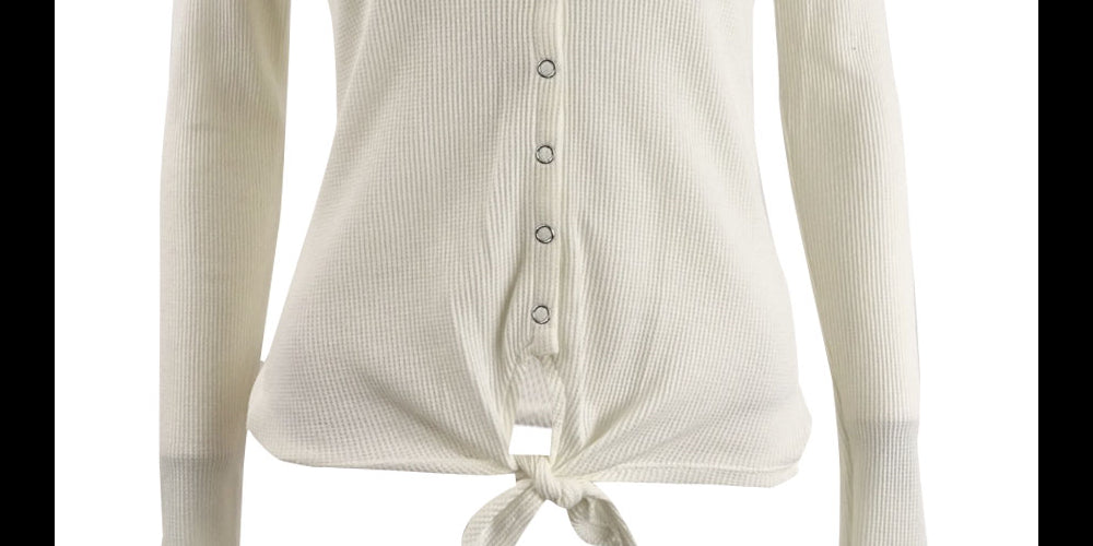 Ultra Flirt Juniors' Tie-Hem Thermal Top Ivory Size Extra Large