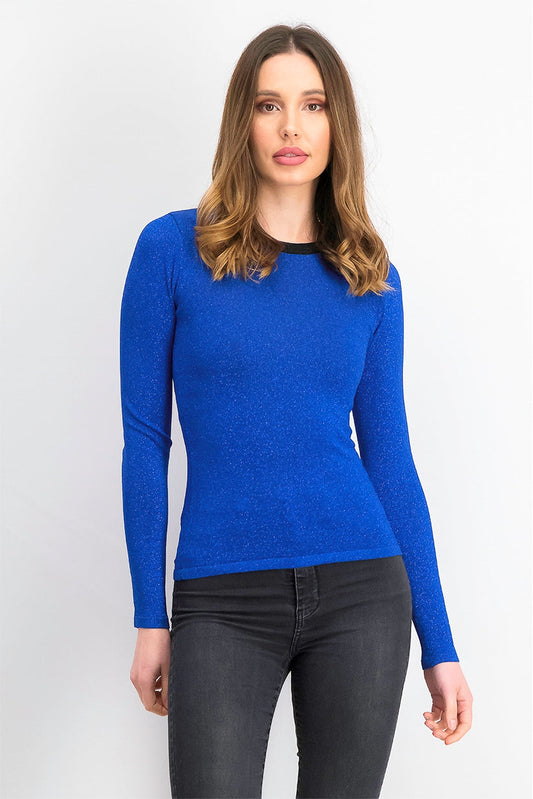 Rachel Rachel Roy Women's Metallic Ringer Pullover Sweater Bright Blue Size Extra Large