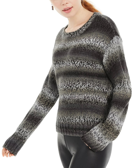 Ultra Flirt Juniors' Ombre-Striped Pullover Sweater Gray Size Small