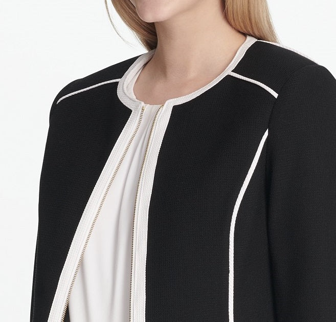 Calvin Klein Women's Piped-Trim Jacket Black Size 6