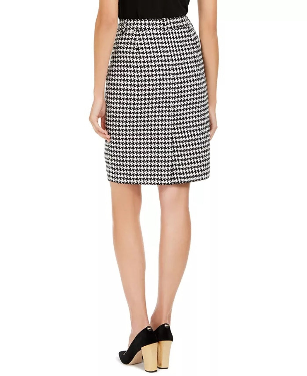 Calvin Klein Women's Belted Houndstooth Pencil Skirt Black Size 4