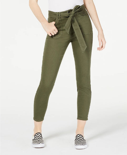 Vanilla Star Women's Belted Cropped Jeans Green Size 3