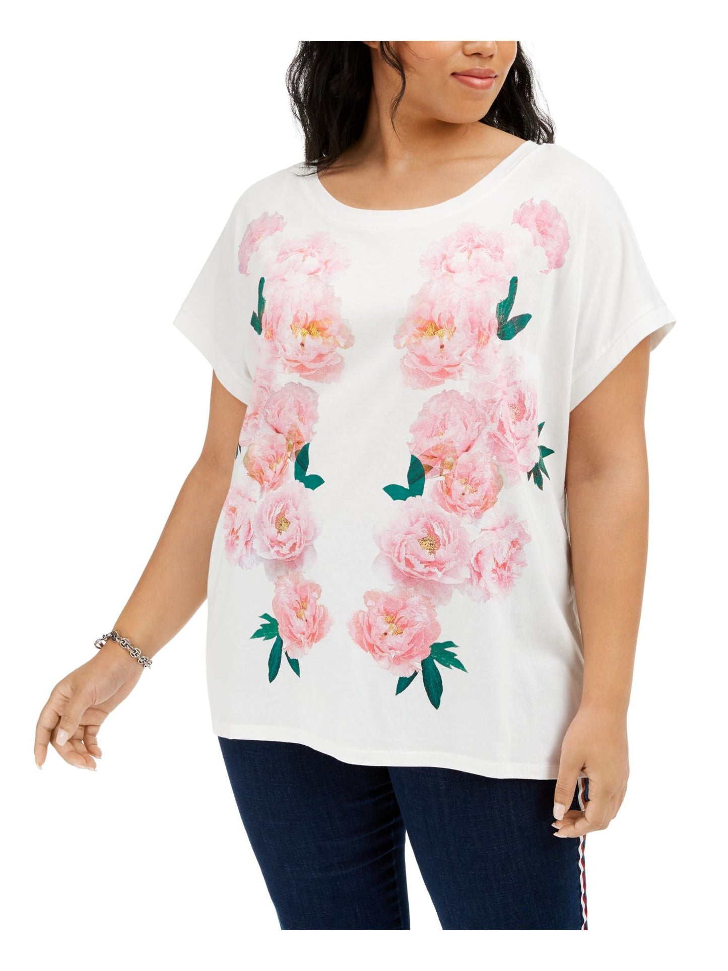 Tommy Hilfiger Women's Plus Size Floral-Print T-Shirt White Size 1X