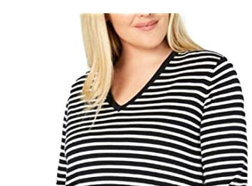 Tommy Hilfiger Women's Plus Size Cotton Striped V-Neck Sweater  Blue Size 2X