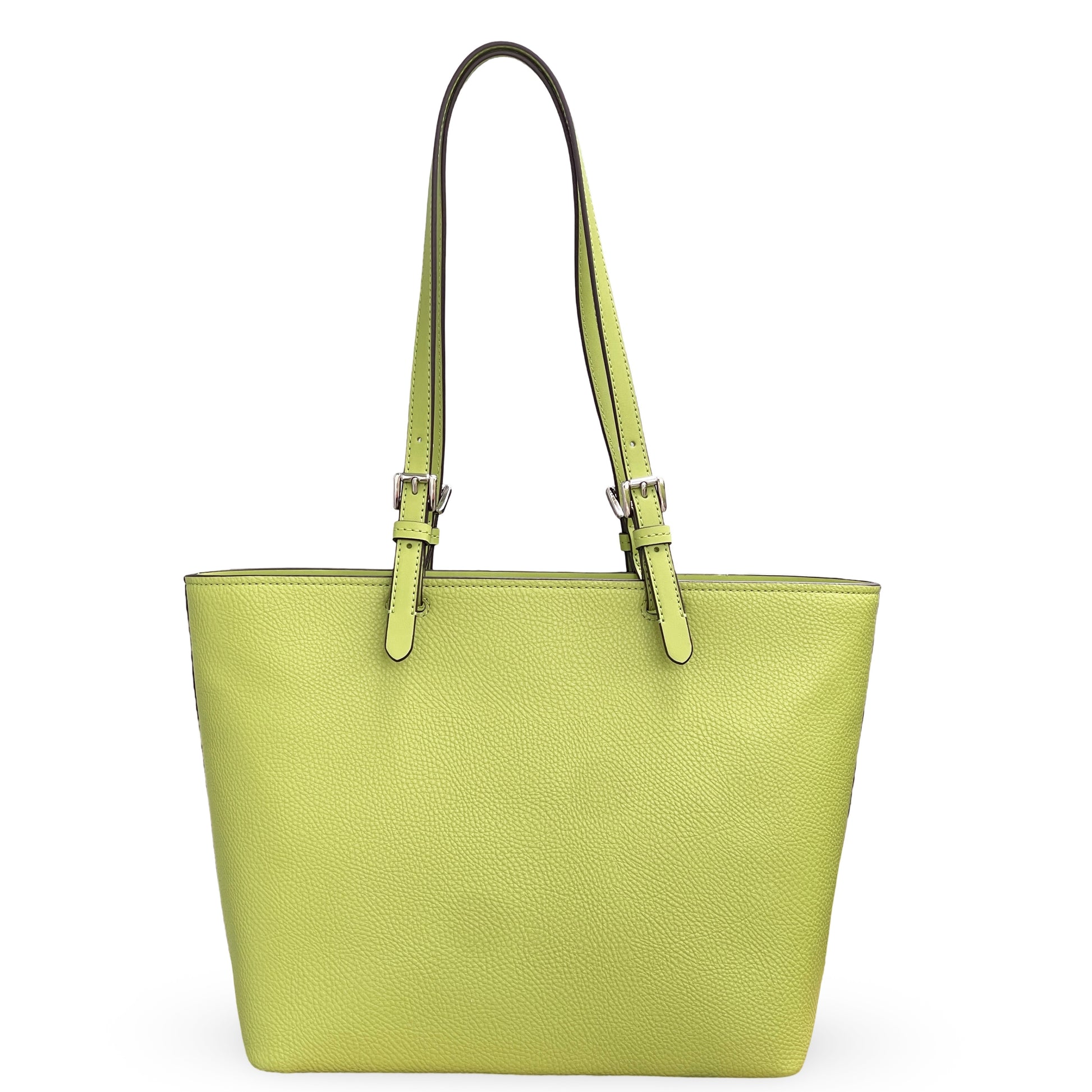 title:Michael Kors Women's Jet Set Medium Pocket Vegan Leather Tote Bag;color:Lime