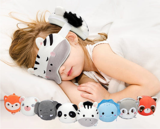 Kids 2-in-1 Travel Pillow and Eye Mask Animal Plush Soft Eye Mask Blindfold for Sleeping, Nights and Travel