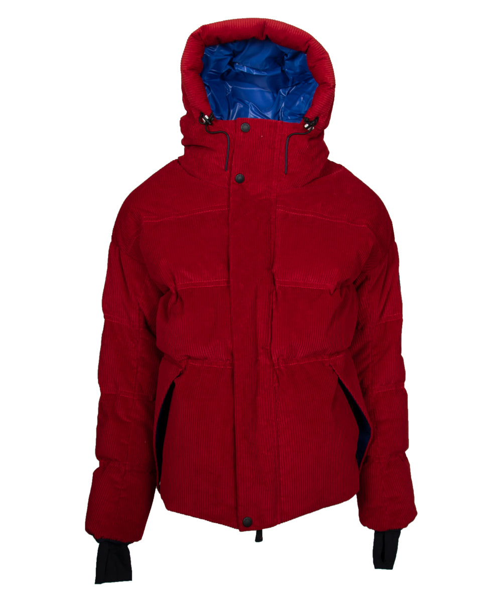 title:Moncler Stuller Hooded Corduroy Puffer Jacket Size 4 in Red;color:not applicable