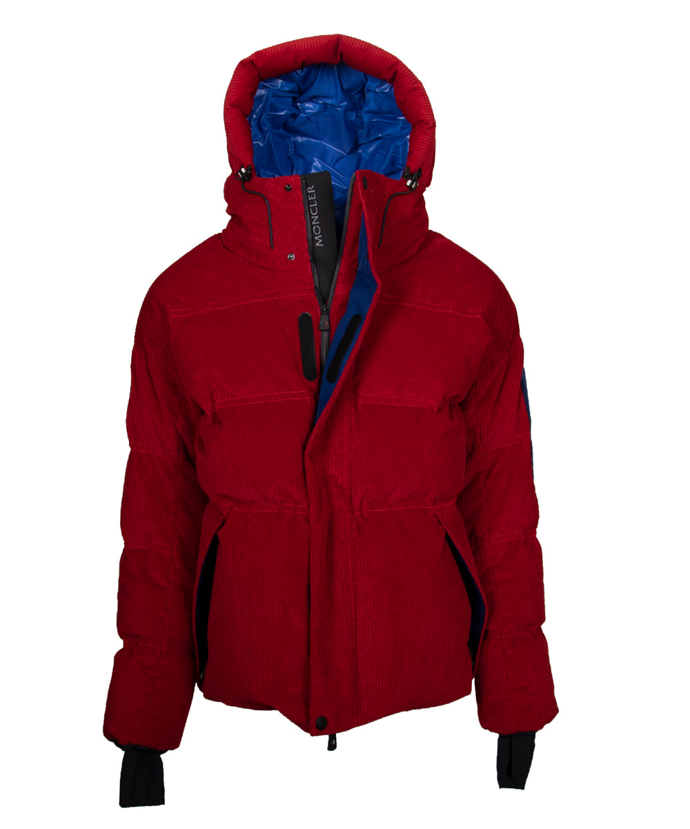 title:Moncler Stuller Hooded Corduroy Puffer Jacket Size 4 in Red;color:not applicable