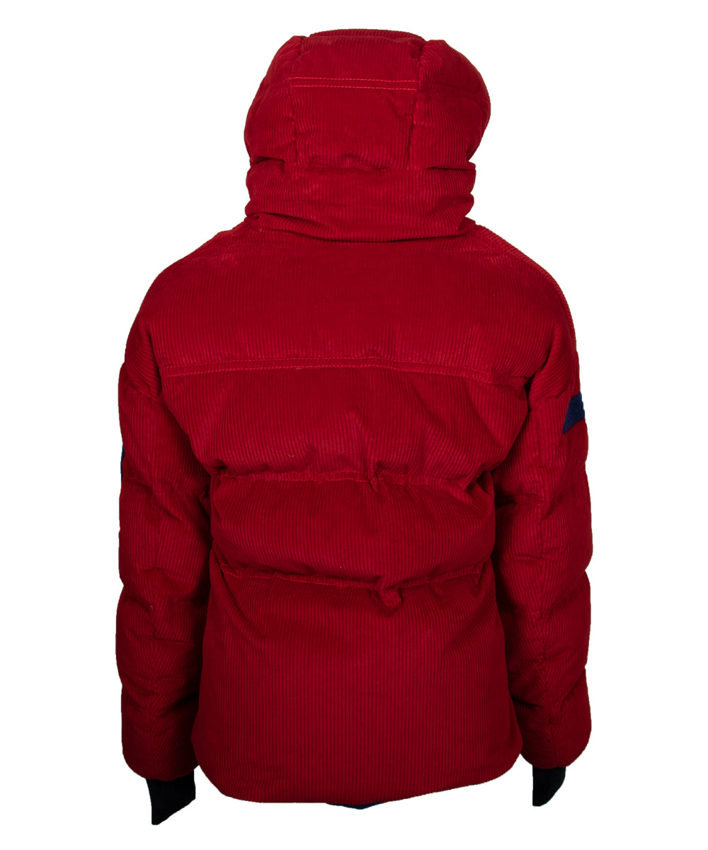 title:Moncler Stuller Hooded Corduroy Puffer Jacket Size 4 in Red;color:not applicable