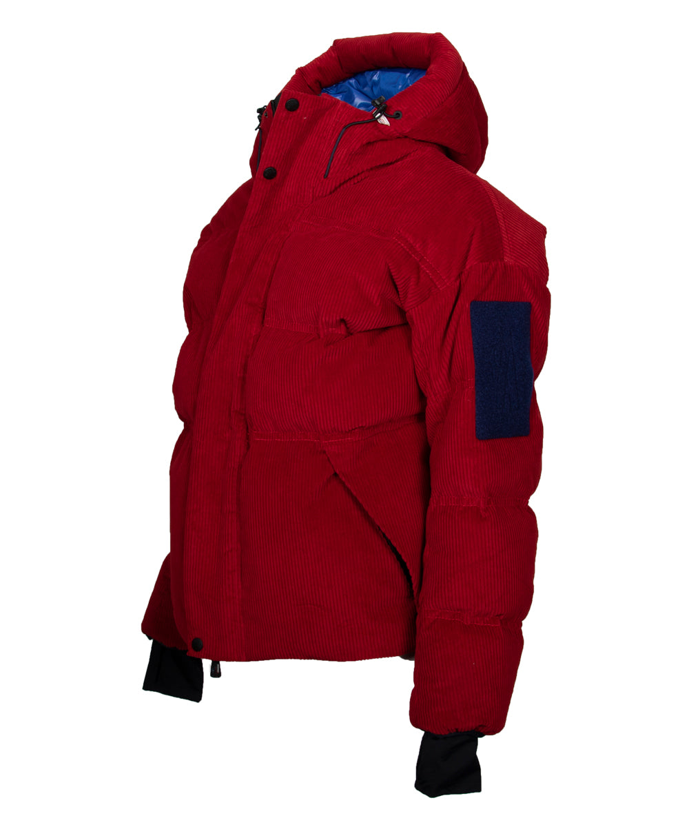 title:Moncler Stuller Hooded Corduroy Puffer Jacket Size 4 in Red;color:not applicable