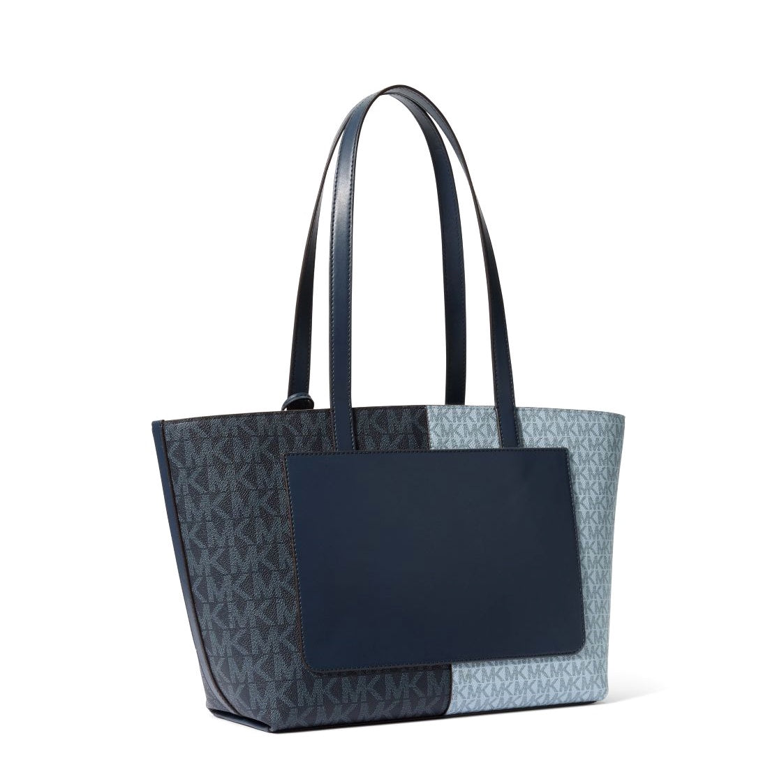 title:Michael Kors Women's Jet Set Travel Logo Print Canvas Medium Zip Top Tote;color:Navy Multi