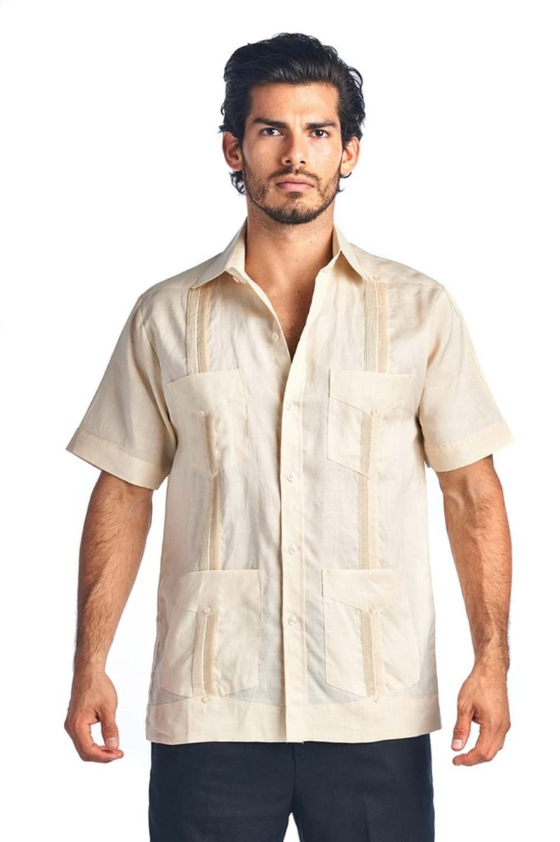 Mojito Collection Men's Traditional Guayabera Shirt Premium 100% Linen Short Sleeve  4 Pocket  Design - Mojito Collection - Guayabera, Mens Shirt, Mojito Guayabera Shirt, Short Sleeve Linen S