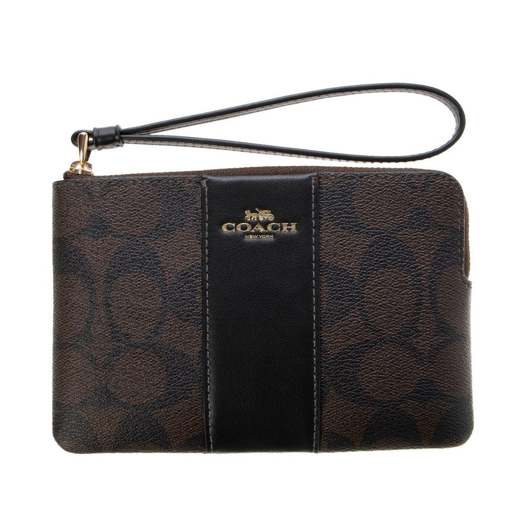 title:Coach Women's Corner Zip Wristlet In Signature Canvas;color:Brown / Black