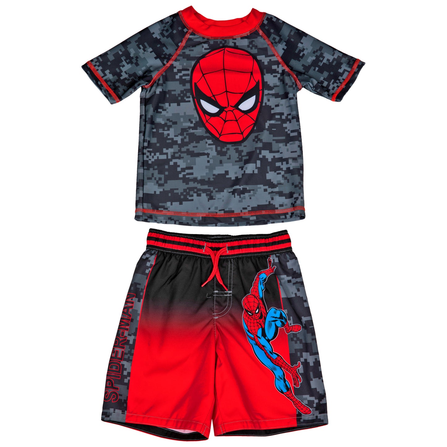 title:Spider-Man Face Logo with Camo Youth Swimshorts & Rashguard Set;color:Red