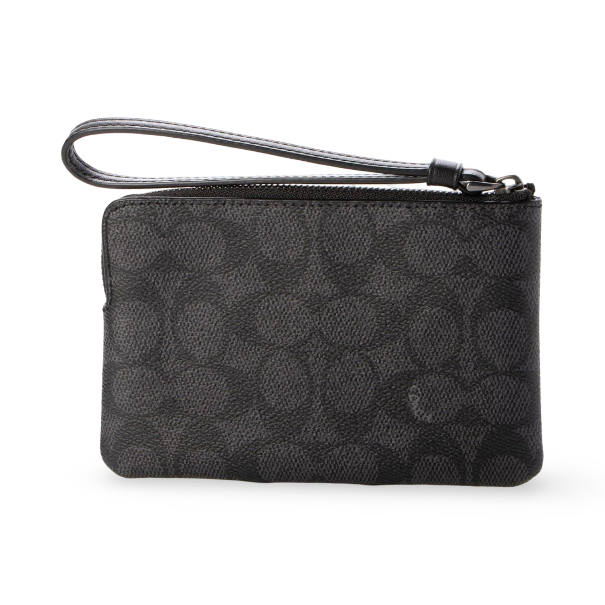 title:Coach Women's Corner Zip Wristlet In Signature Canvas;color:Charcoal / Black