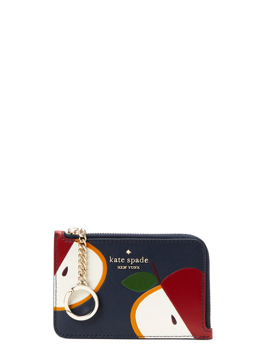 title:Kate Spade Women's Honeycrisp Apple Medium L-zip Card Holder;color:Blue Multi