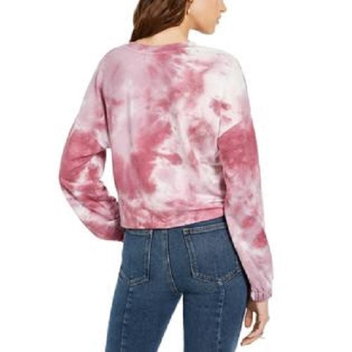 Hooked Up by IOT Juniors' Tie-Dyed Pullover Sweater Pink Size Medium