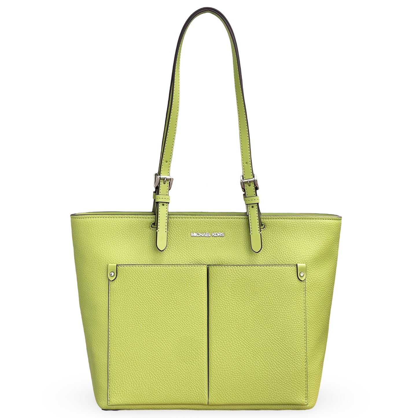 title:Michael Kors Women's Jet Set Medium Pocket Vegan Leather Tote Bag;color:Lime