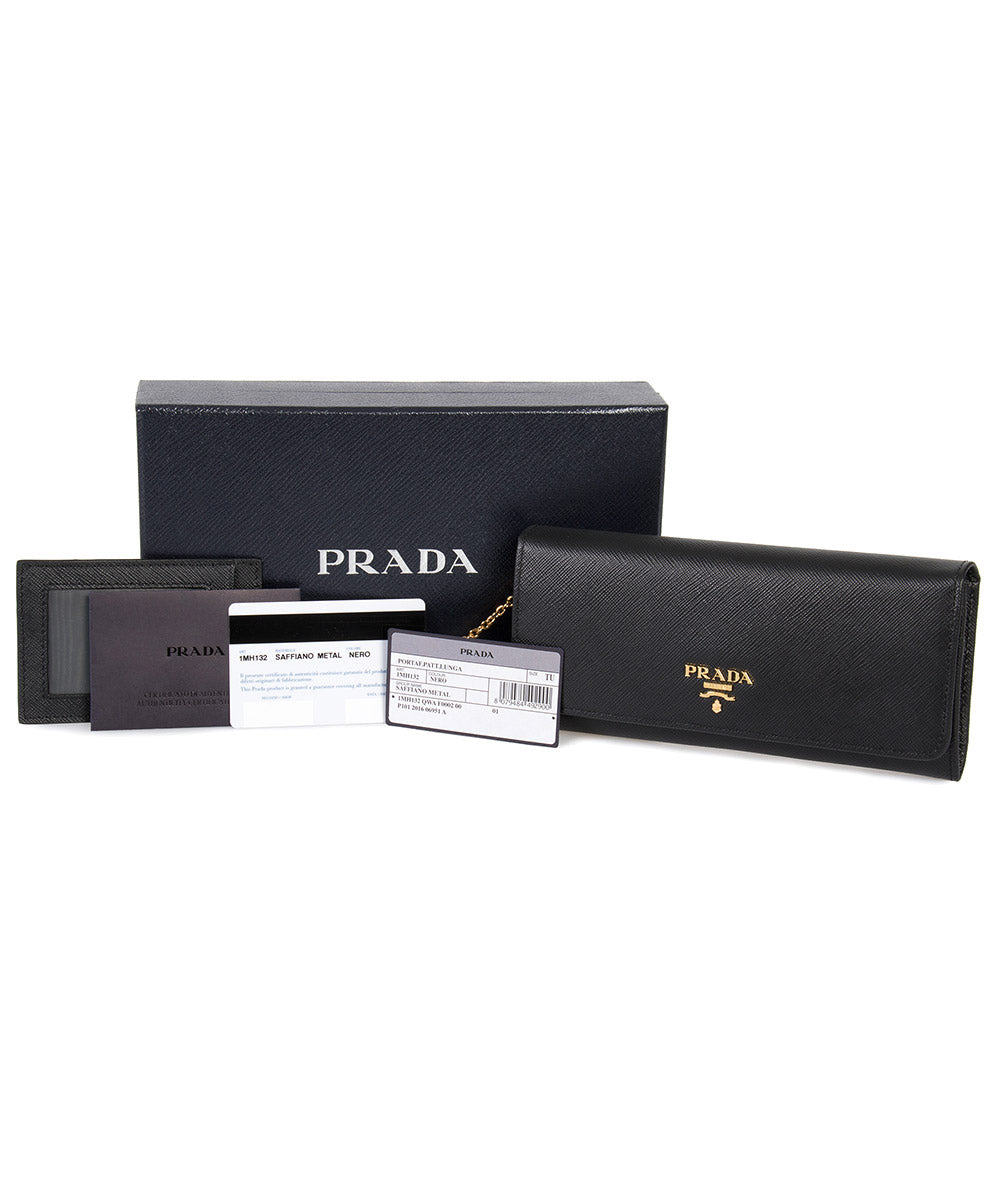 title:Prada Black Saffiano Leather Flap Wallet 1MH132 QWA F0002;color:Black