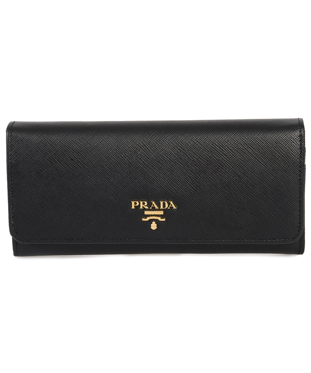 title:Prada Black Saffiano Leather Flap Wallet 1MH132 QWA F0002;color:Black