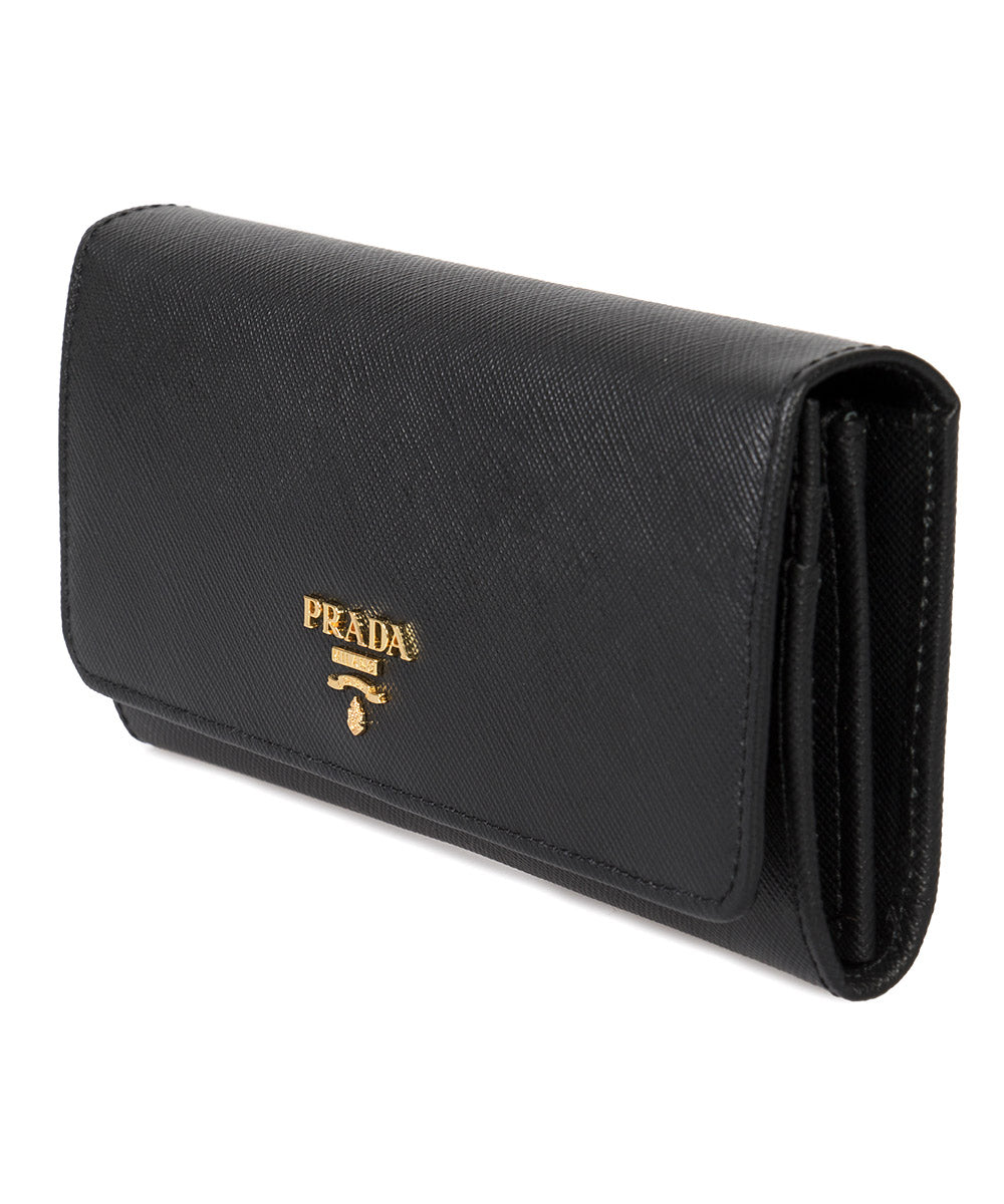 title:Prada Black Saffiano Leather Flap Wallet 1MH132 QWA F0002;color:Black