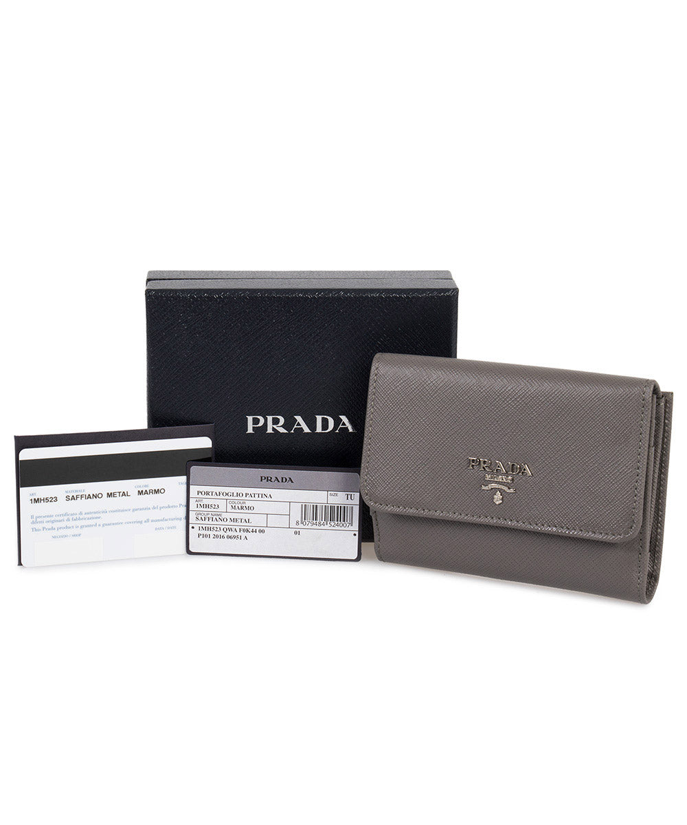 title:Prada Marble Saffiano Leather Flap Wallet 1MH523 QWA F0K44;color:Gray