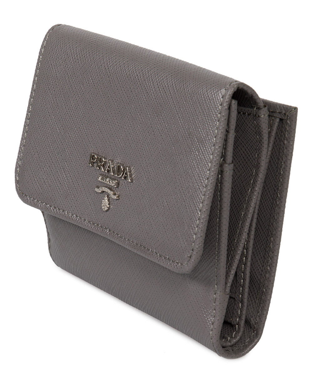 title:Prada Marble Saffiano Leather Flap Wallet 1MH523 QWA F0K44;color:Gray