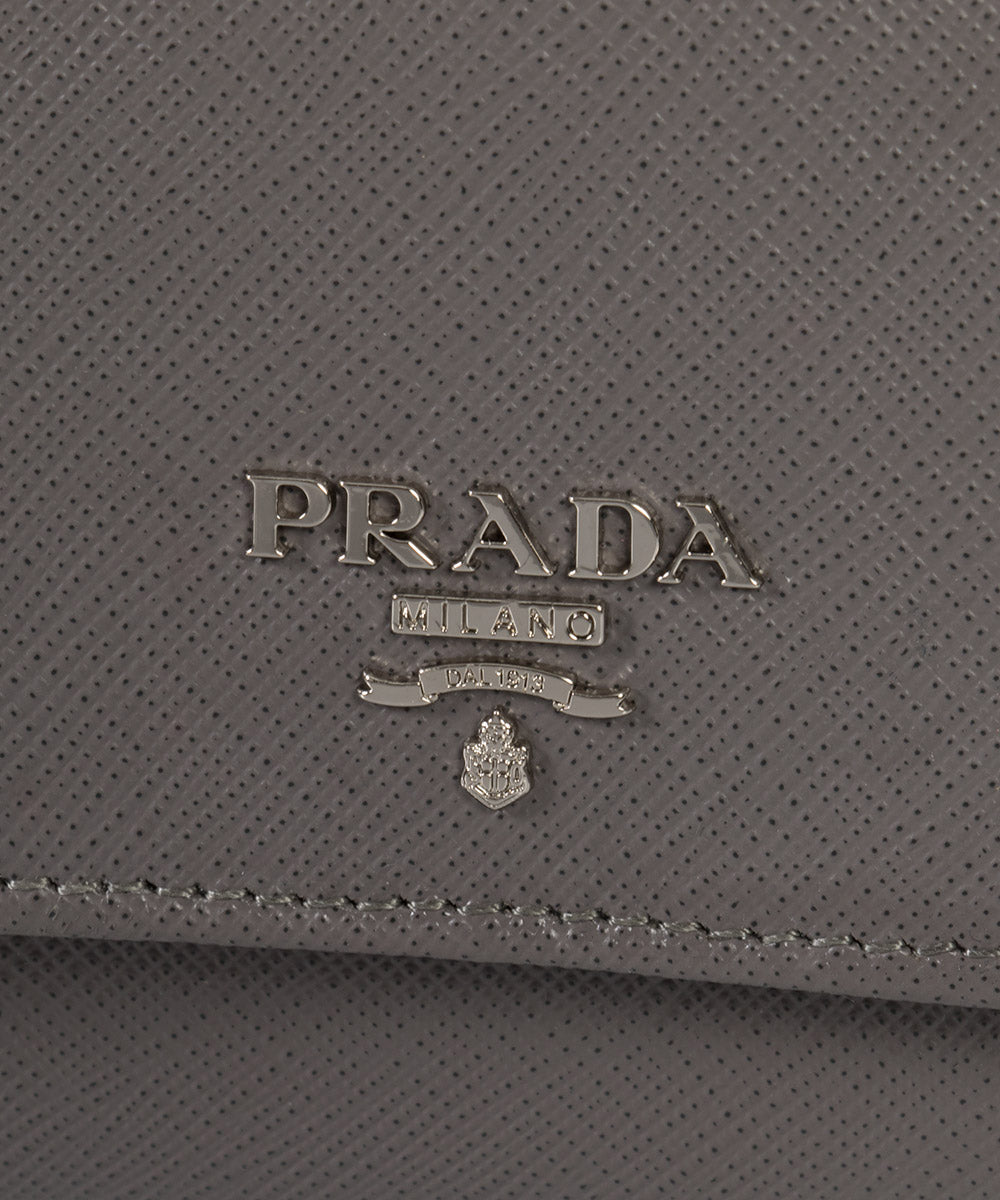 title:Prada Marble Saffiano Leather Flap Wallet 1MH523 QWA F0K44;color:Gray