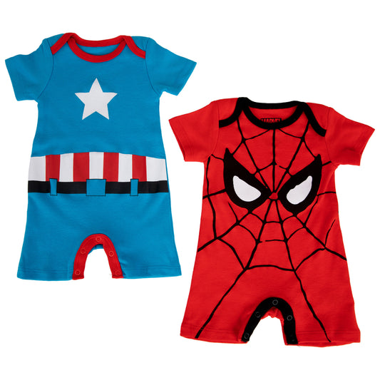 title:Marvel Spider-Man and Captain America Infant 2-Pack Romper Bodysuit Set;color:Multi-Color