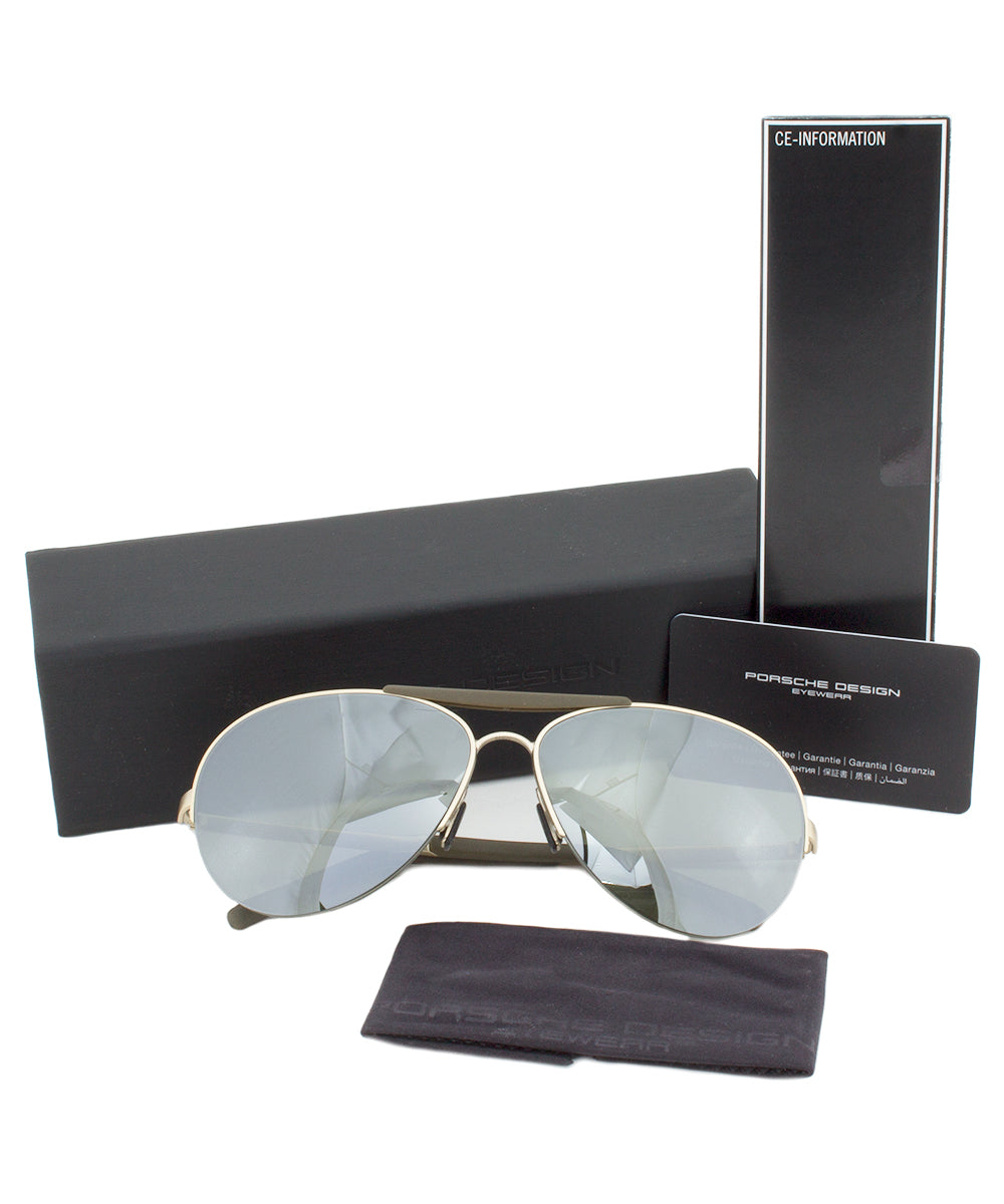 title:Porsche Design Design P8540 C Aviator Sunglasses | Light Gold Frame | Olive Silver Mirror Lens;color:Gold