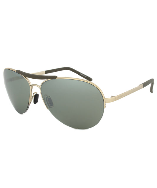 title:Porsche Design Design P8540 C Aviator Sunglasses | Light Gold Frame | Olive Silver Mirror Lens;color:Gold