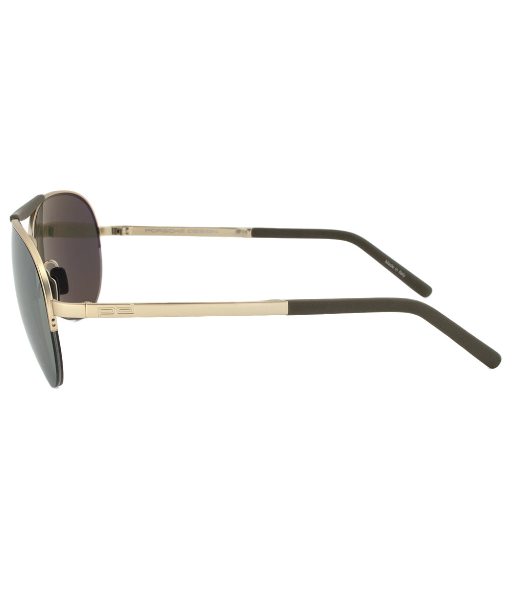 title:Porsche Design Design P8540 C Aviator Sunglasses | Light Gold Frame | Olive Silver Mirror Lens;color:Gold