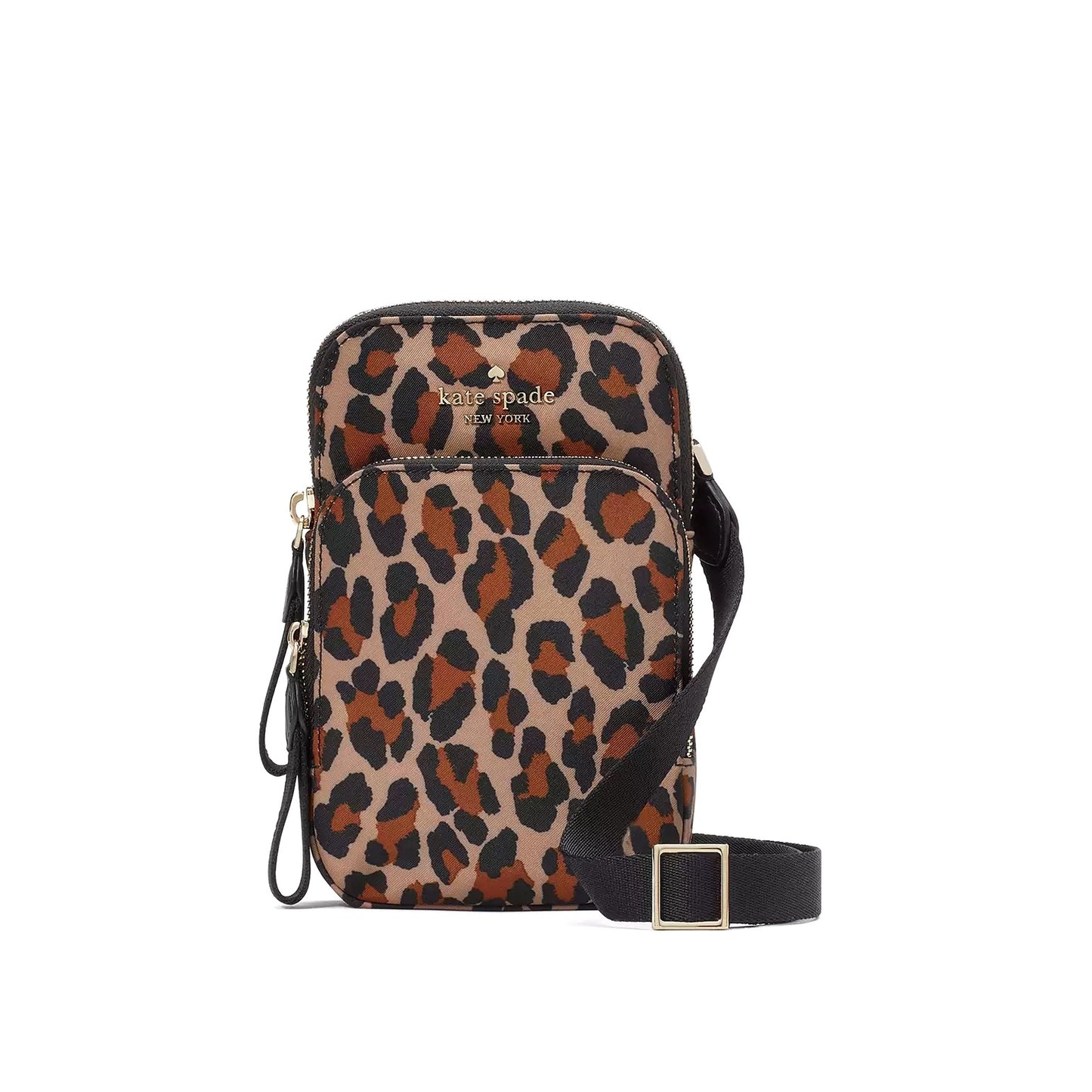 title:Kate Spade Women's Chelsea Leopard North South Dual Zip Phone Crossbody;color:Brown Multi