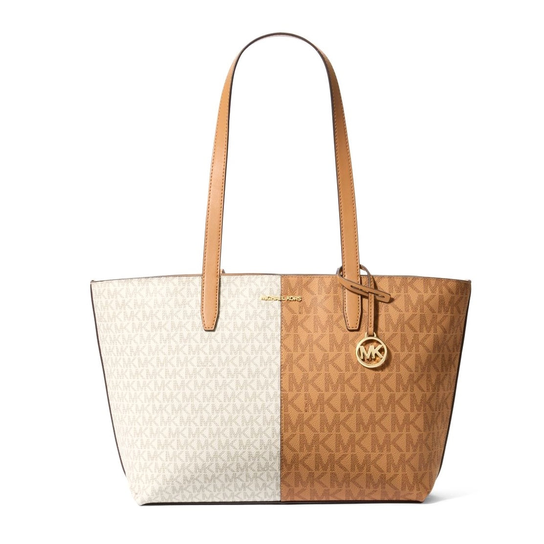 title:Michael Kors Women's Jet Set Travel Logo Print Canvas Medium Zip Top Tote;color:Deer Multi