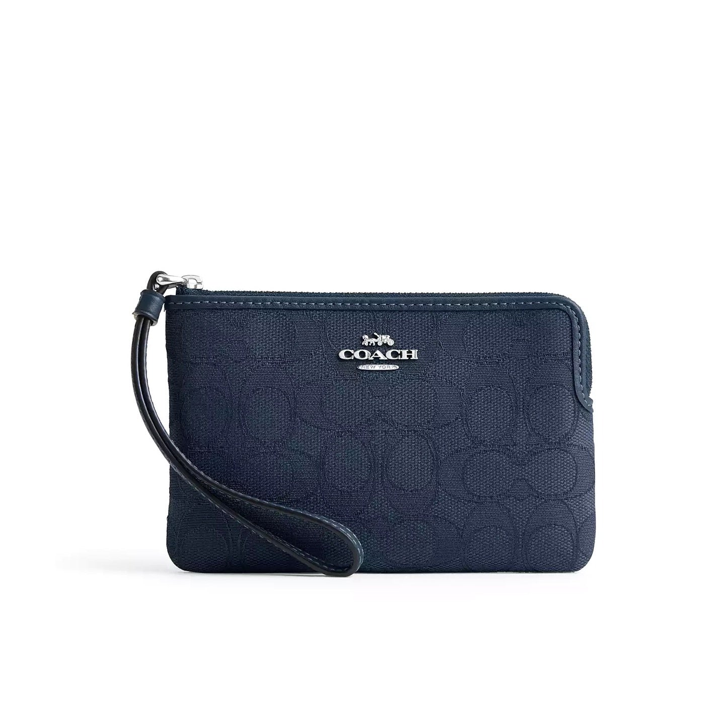 title:Coach Women's Corner Zip Wristlet In Signature Jacquard;color:Denim / Dark Denim