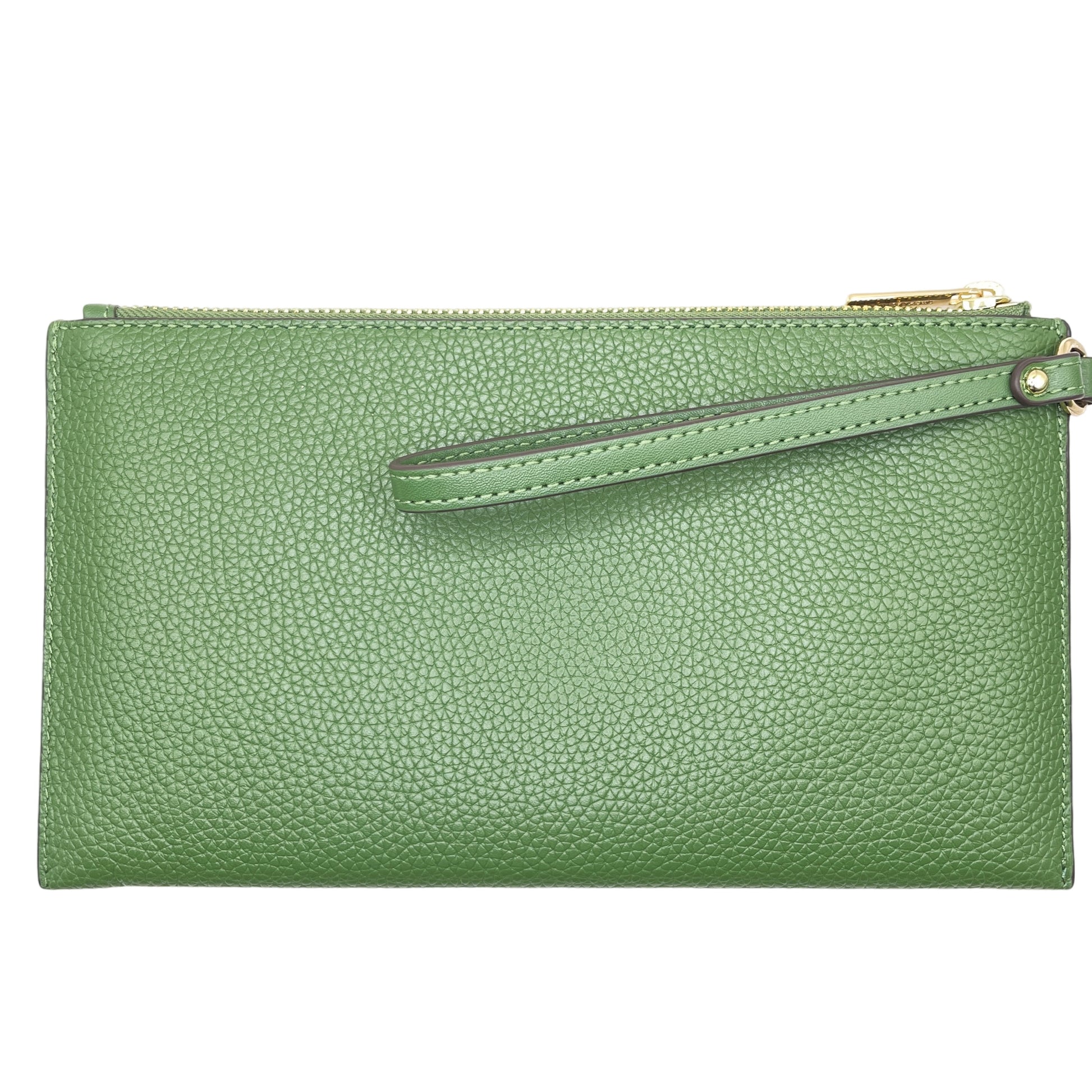 title:Michael Kors Women's Jet Set Travel Large Top Zip Pebbled Leather Wristlet Pouch;color:Fern Green