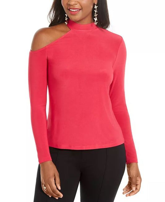 Thalia Sodi Women's Cold Shoulder Mock Neck Top Pink Size Large