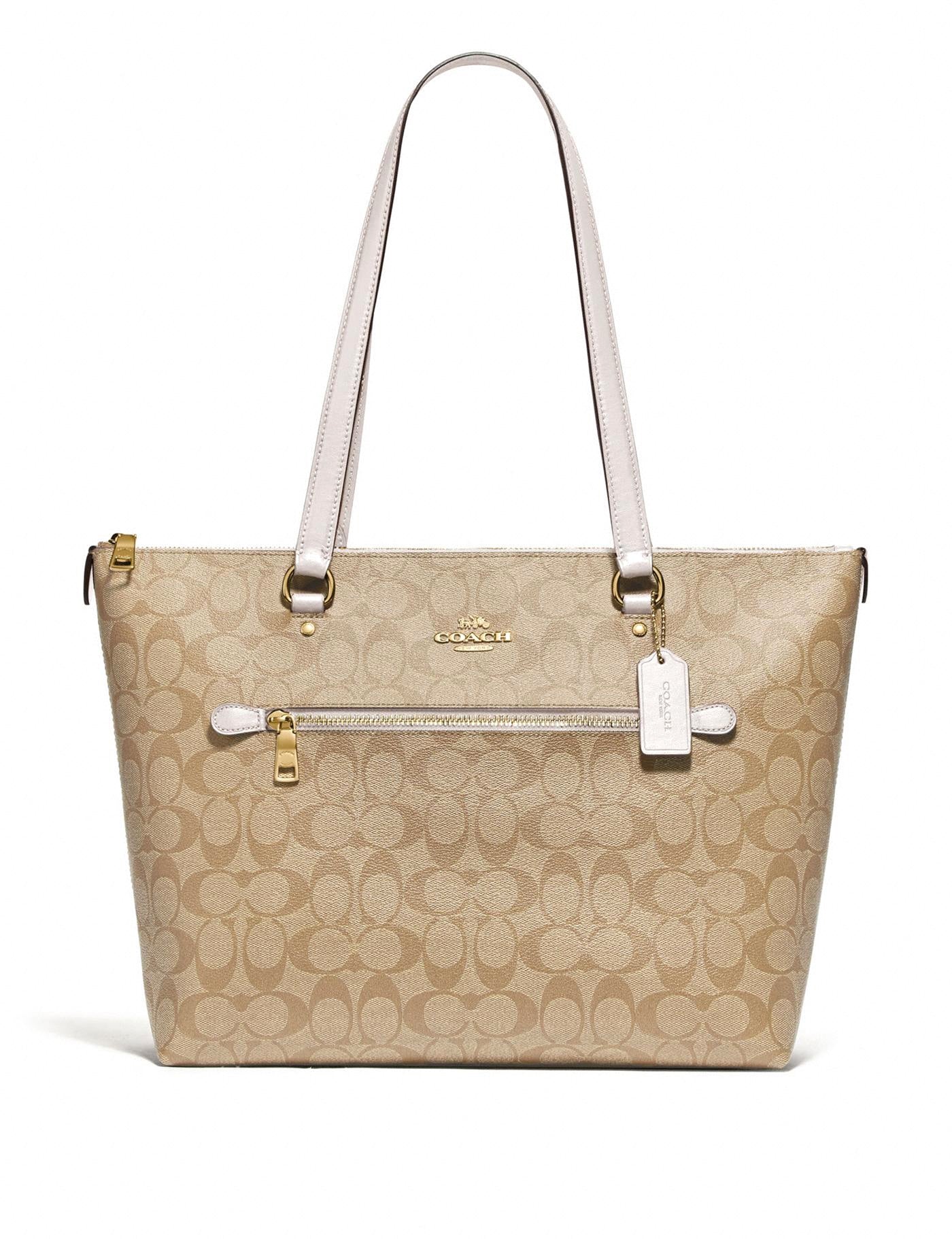 title:Coach Women's Gallery Tote In Signature Canvas;color:Light Khaki / Chalk